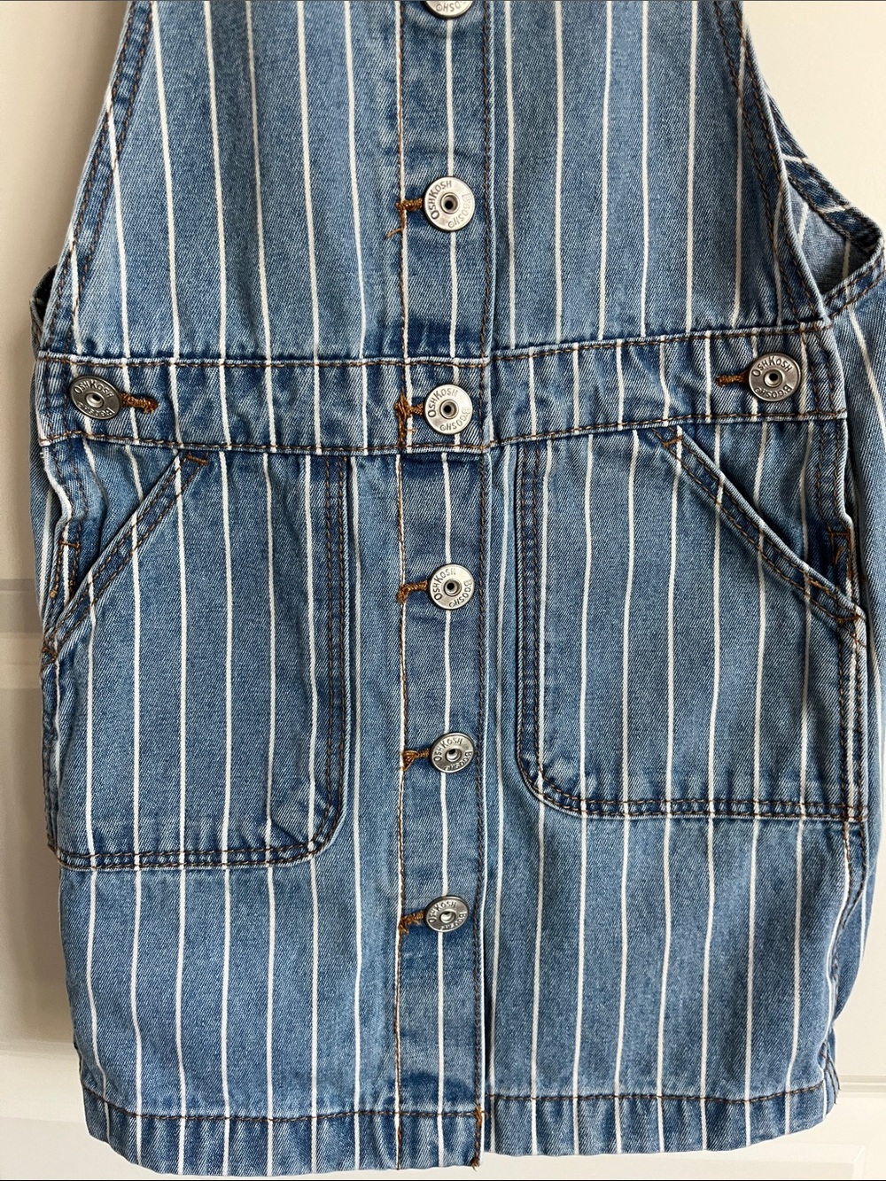 OshKosh B'gosh Blue & White Pinstripe Denim Overalls - Picture 4 of 5